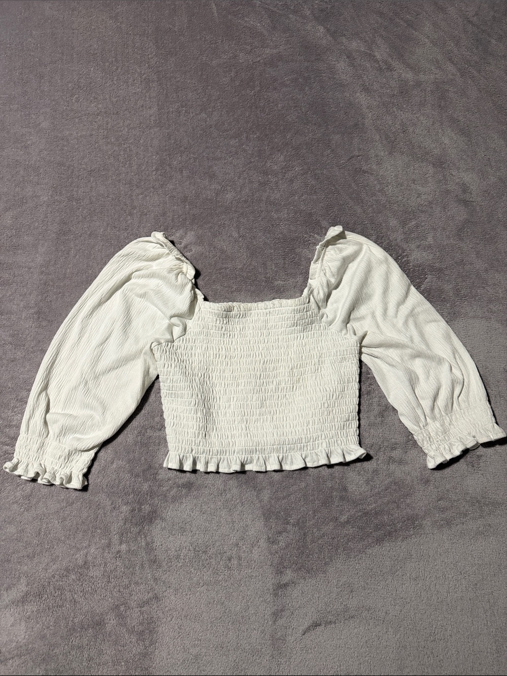 Free People Nina Smocked Puff Sleeve Crop Top White